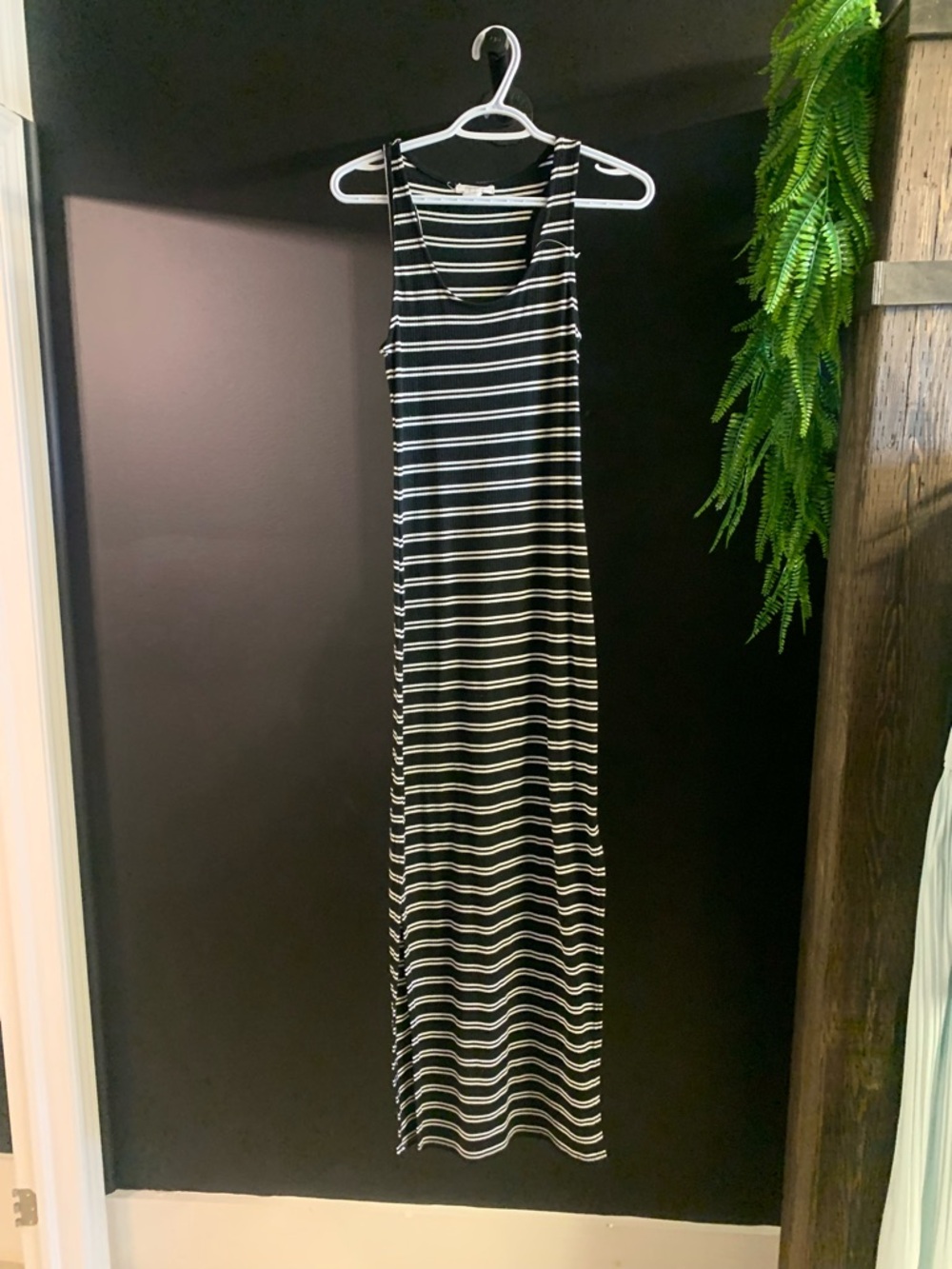 Streetwear Society Black & White Striped Tank Maxi Dress